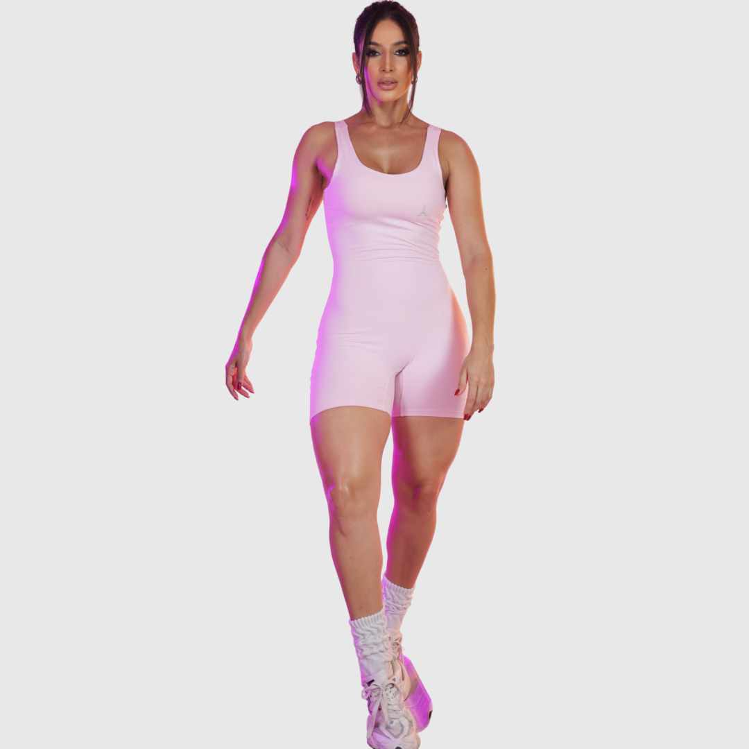 Macacão Curto Fitness Baby Pink