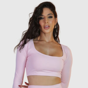 Top Manga Longa Fitness Baby Pink